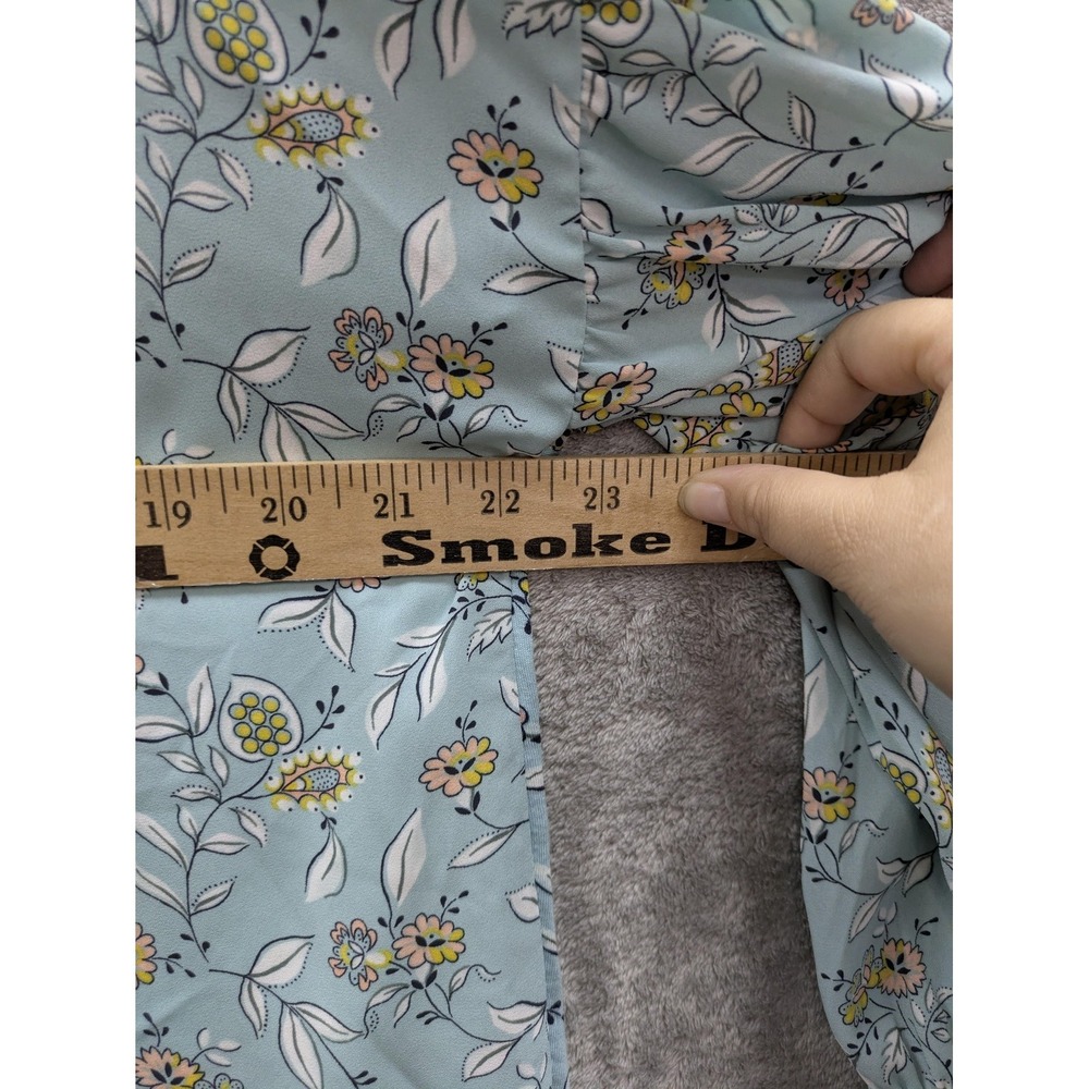 LOFT Blouse Womens Large Blue Floral Balloon Sleeve Round Neck Woven Top - Picture 4 of 7